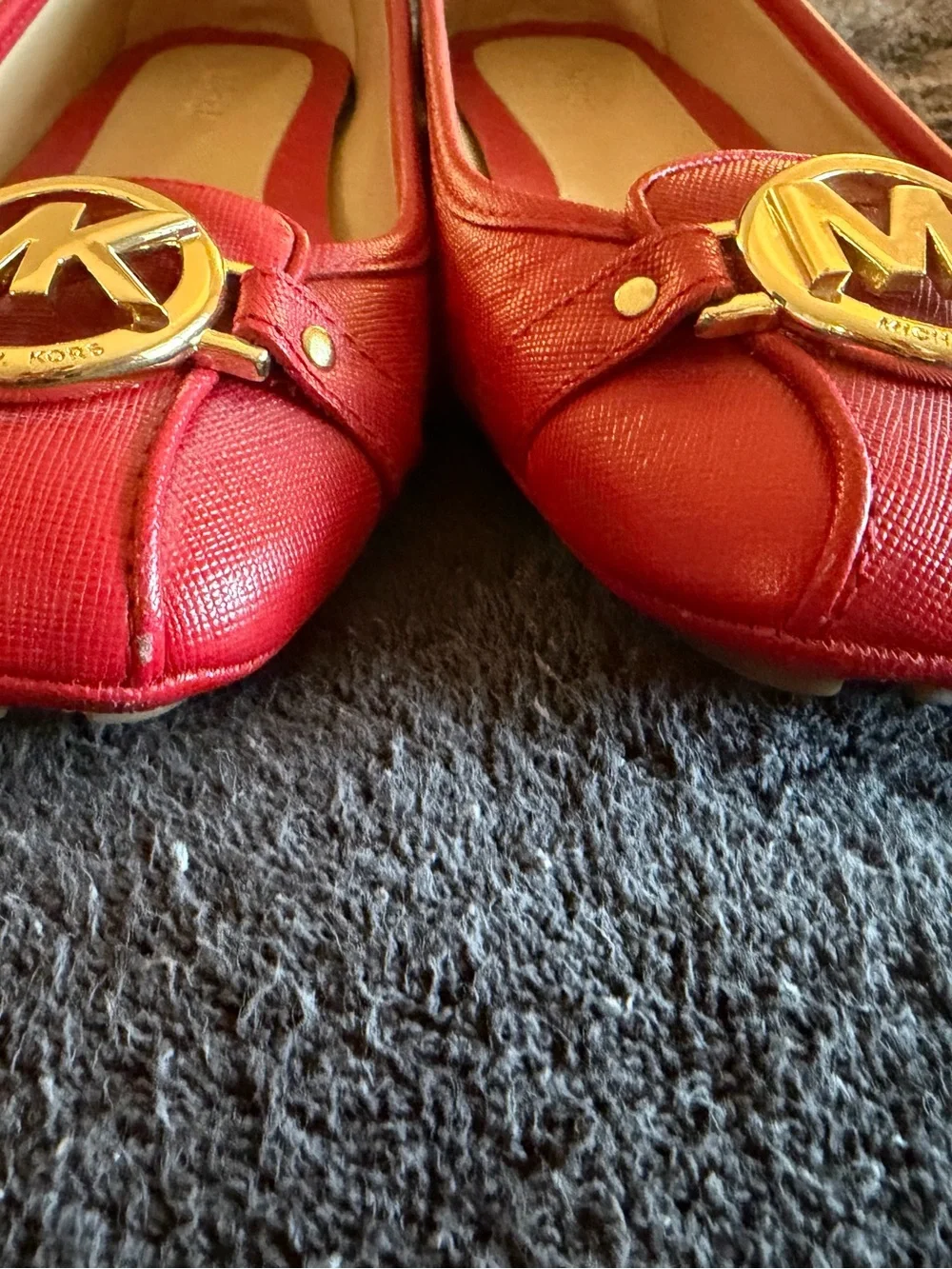 Michael Kors Red Leather MK Logo Ballet Flats - Picture 3 of 5